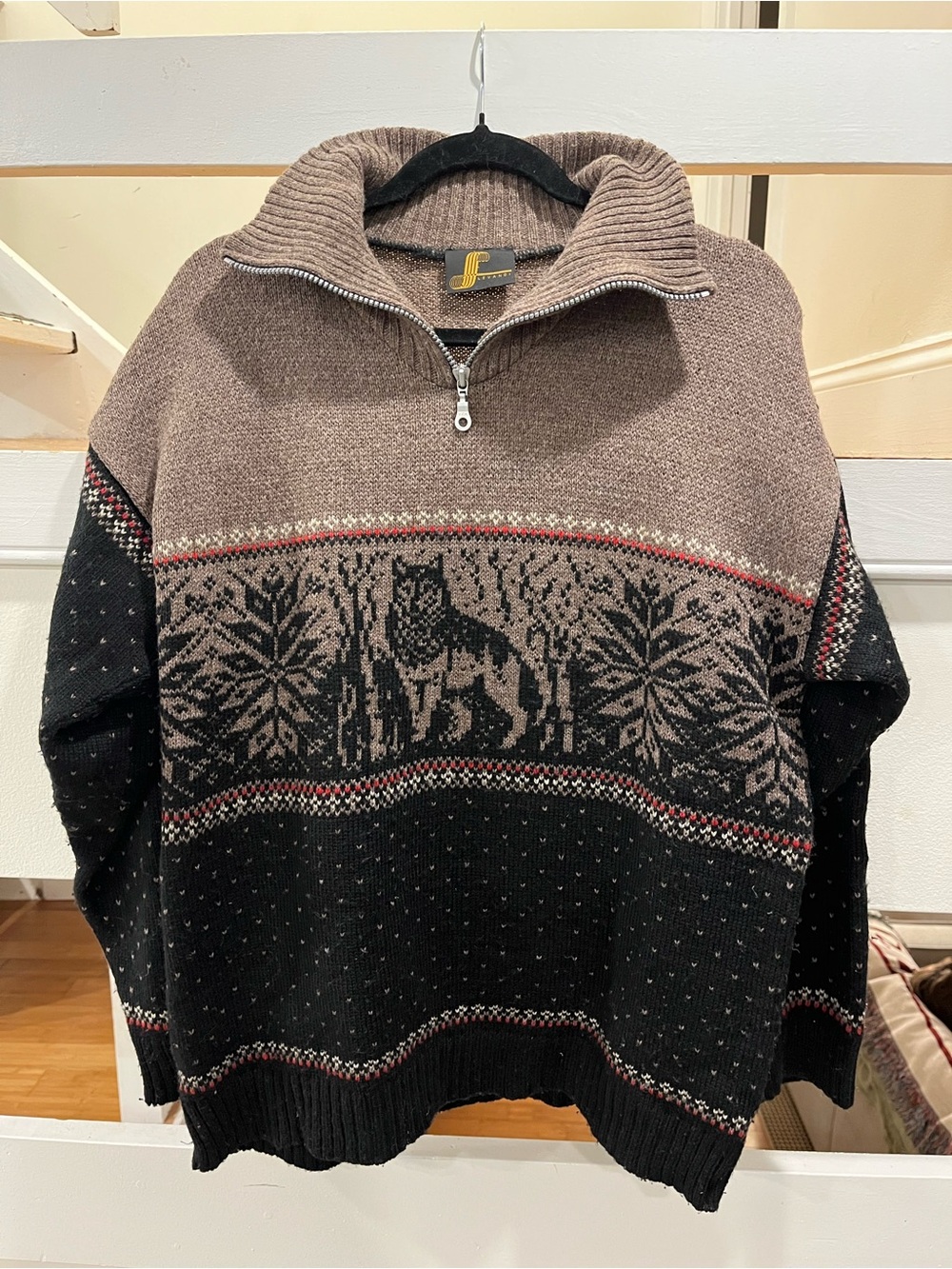 Vintage Levandi Estonia 100% Wool Nordic Wolf Quarter-Zip Sweater